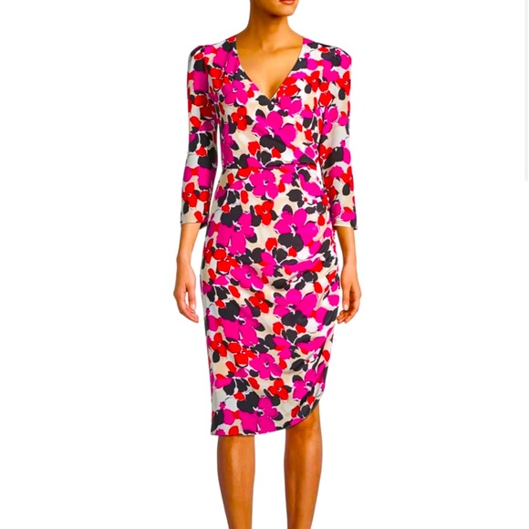 MILLY Eleanora Floral Printed Wrap Silk Midi Dress Size 2 - Picture 2 of 13